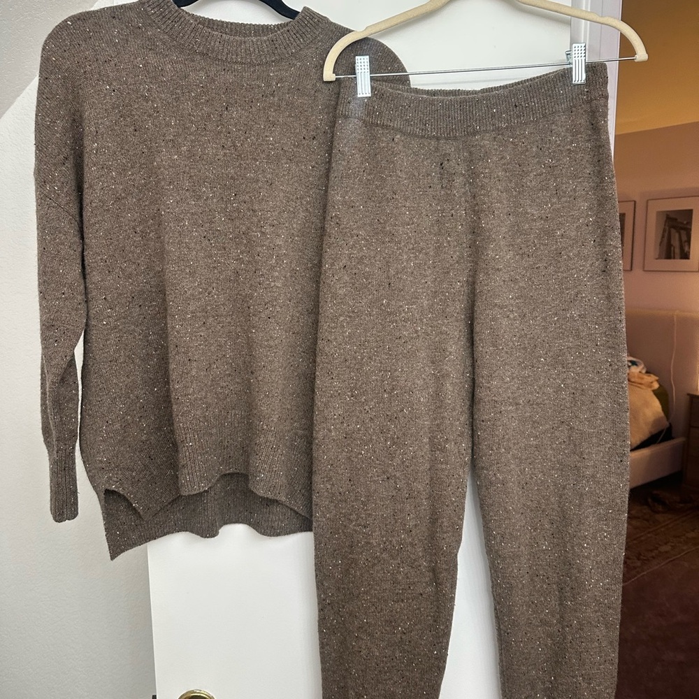 Lunya Cozy Brown Knit Sweater and Pants Set
